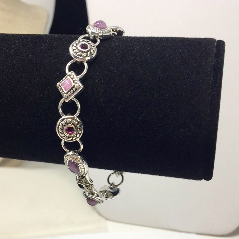 Link bracelet pink & purple stones in silver tone